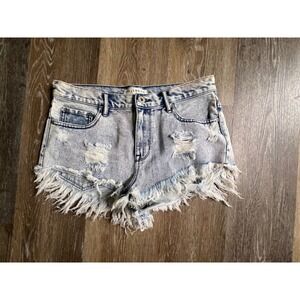 Bullhead Denim Shorts Womens 9 Light Blue Distressed American‎ Flag High Rise